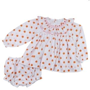 Cecil and Lou Pink Smocked Trellis And Pumpkin Diaper Set